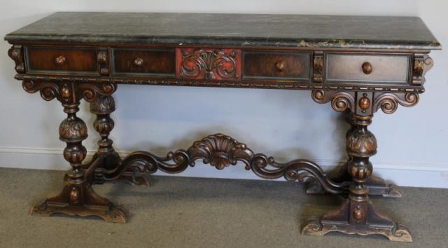 Appraisal: Tudor Style Marble Top Server From a Norwalk CT estate