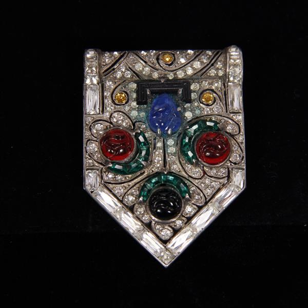 Appraisal: Art Deco Sterling Silver Paste Clip with Molded Jewel Tone