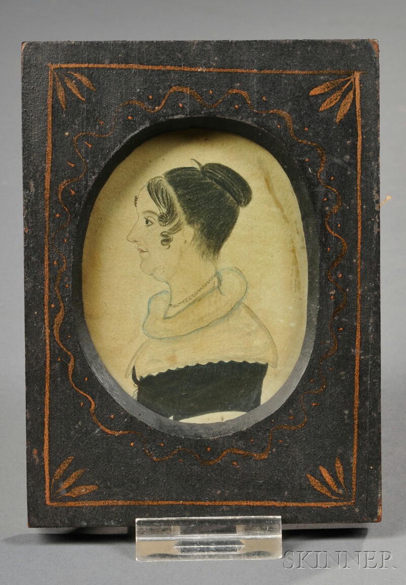 Appraisal: American School th Century Profile Portrait Miniature of a Young