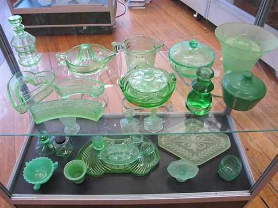 Appraisal: COLLECTION OF ASSORTED GREEN GLASS INCL DEPRESSION GLASS VASES CANDLESTICKS