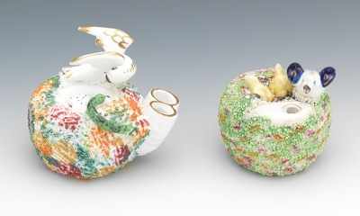 Appraisal: Two Staffordshire Pottery Bird's Nest Pen Dips One with a