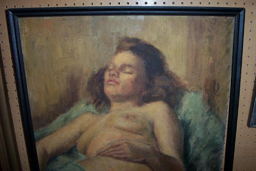 Appraisal: An oil painting on canvas of a half length sleeping