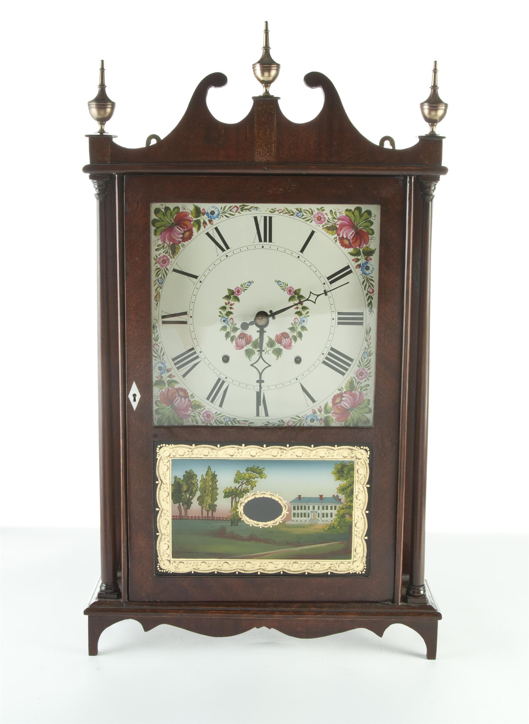 Appraisal: CHAUNCEY JEROME PILLAR AND SCROLL WOODEN WORKS CLOCK New Haven