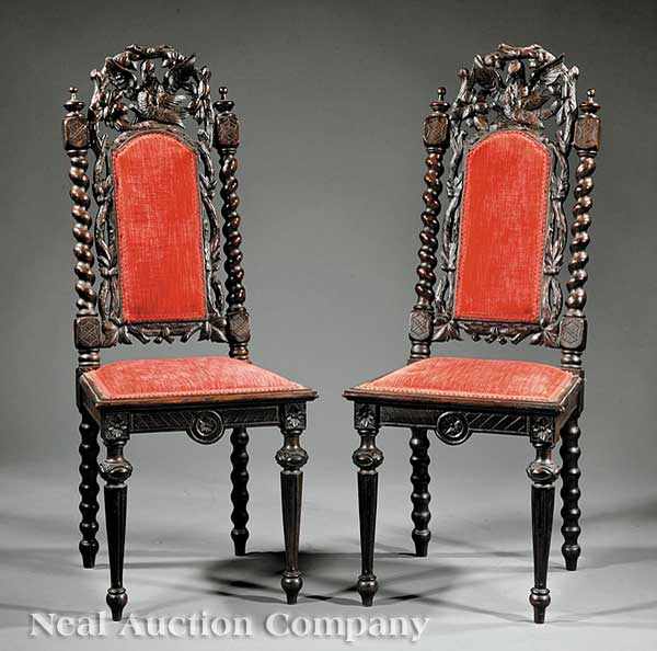 Appraisal: A Pair of Continental Renaissance Revival Carved Walnut Side Chairs