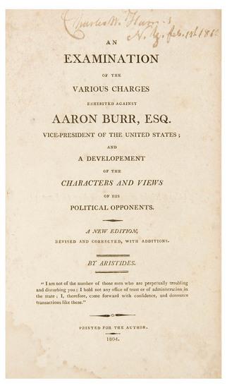 Appraisal: BURR AARON - VAN NESS William An Examination of the