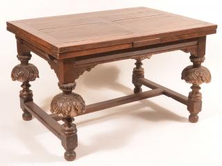 Appraisal: Continental Oak Stretcher Base Dinning Table Continental th Century Oak