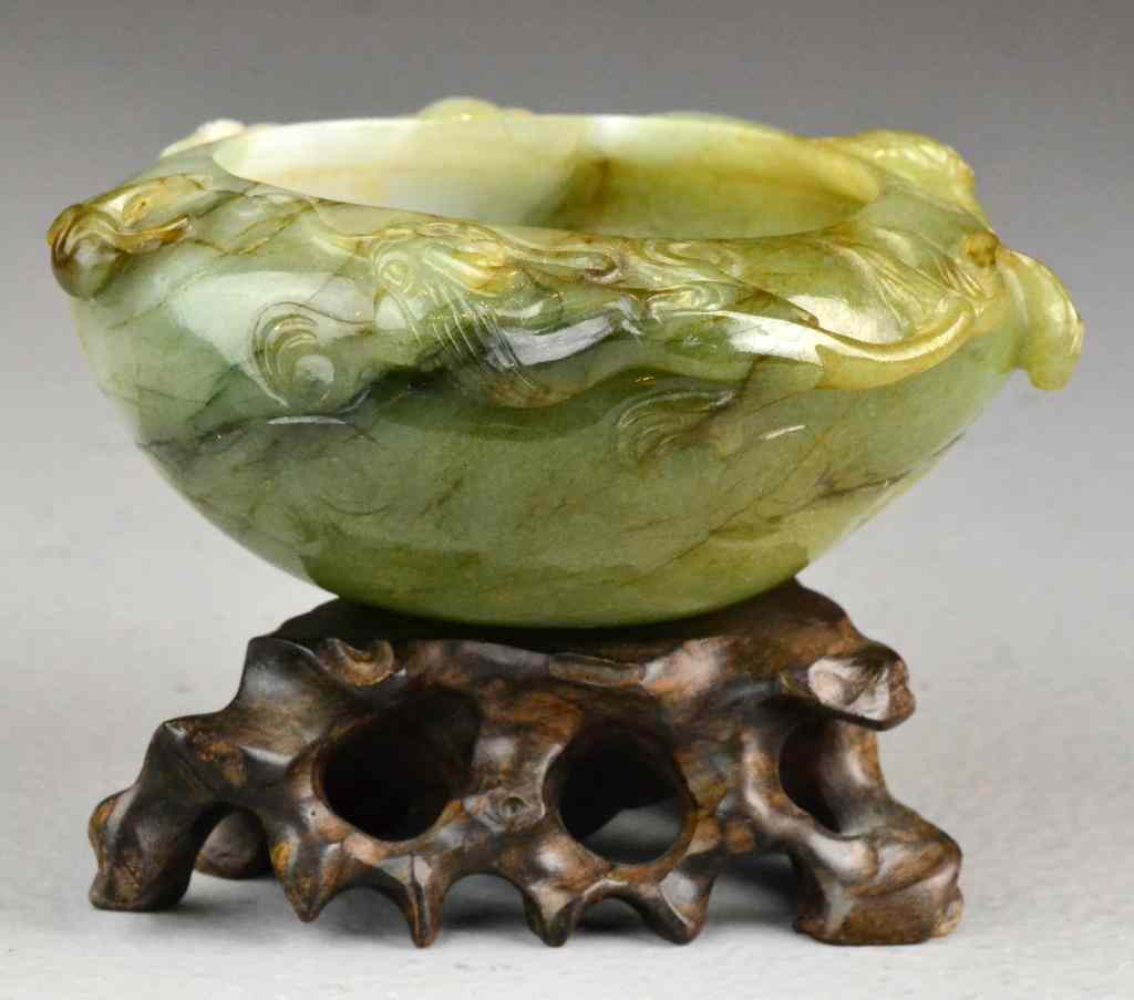 Appraisal: Chinese Qing Carved Celadon Jade BrushwashFinely carved to depict a