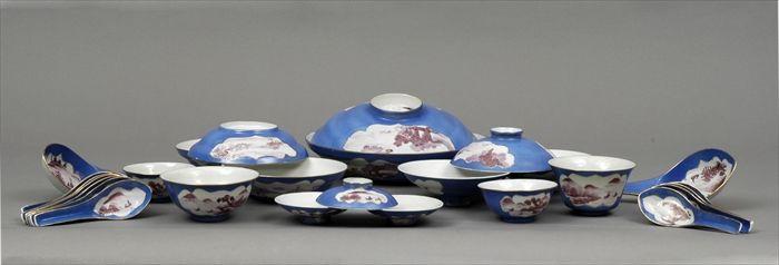 Appraisal: Chinese Blue-Ground Porcelain Part Dinner Service Including three in bowls