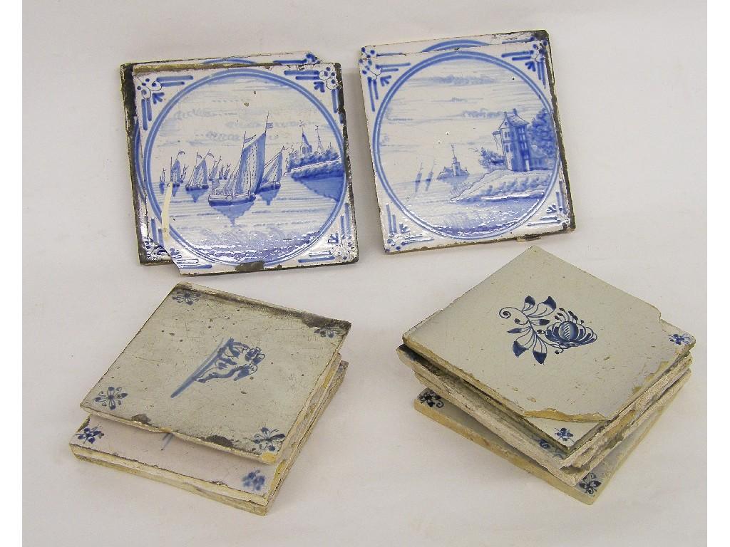 Appraisal: Set of four blue and white square Delft tiles also