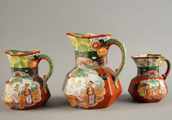 Appraisal: Mason's Ironstone Pitchers with Asian Scenes graduated sizes H