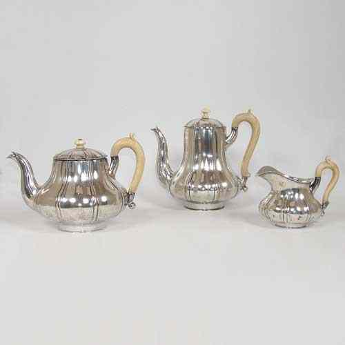 Appraisal: A German Three Piece Silver Ivory Handled Teaset Friedlaender und