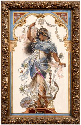 Appraisal: German porcelain plaque harem dancer hand painted porcelain with linen