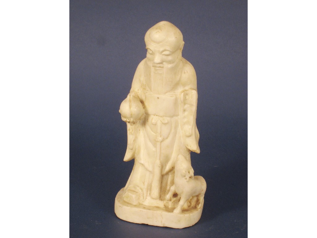 Appraisal: A carved marble statue of Chinese Deity with fruit in