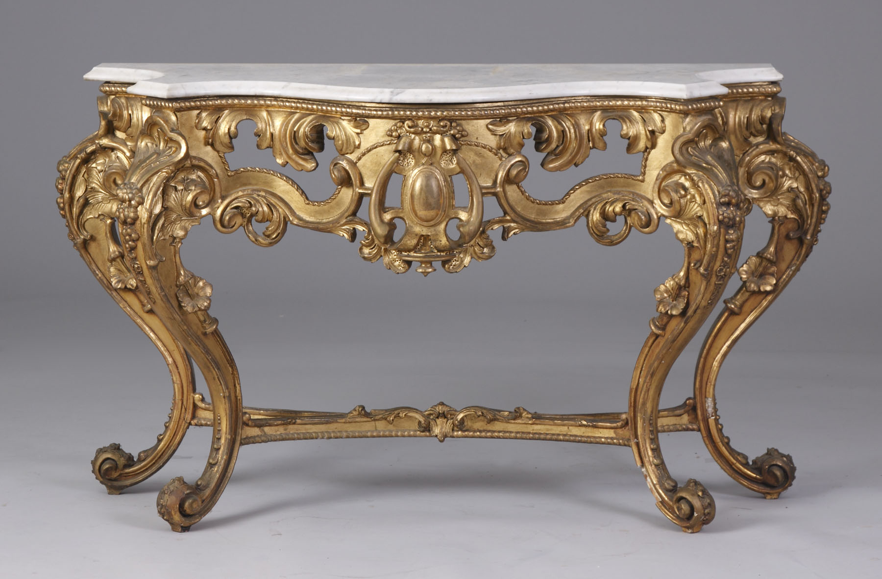 Appraisal: th Cent Carved Gilt Wood Marble Top Side Table Some