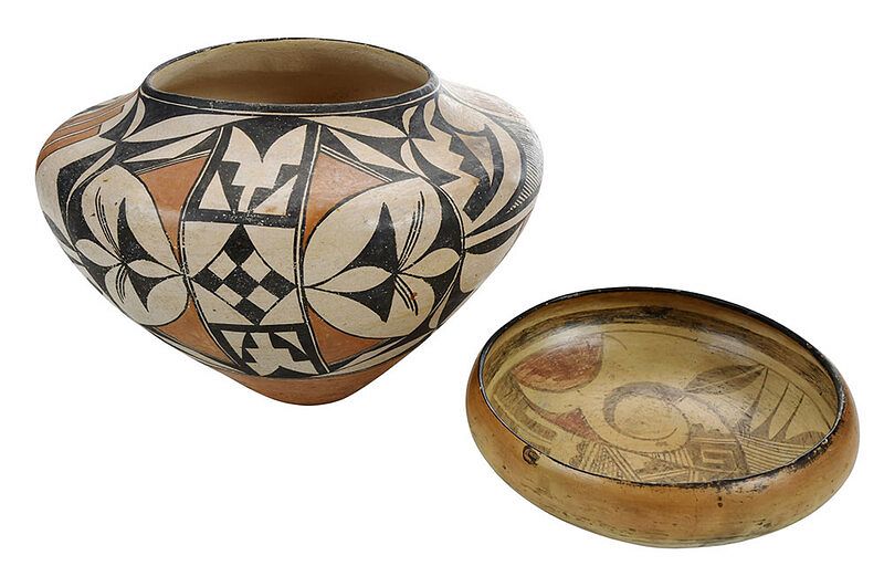 Appraisal: Large Acoma Olla and Hopi Bowl high shouldered Olla red