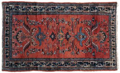 Appraisal: Persian rug floral and wing designs on faded burgundy field