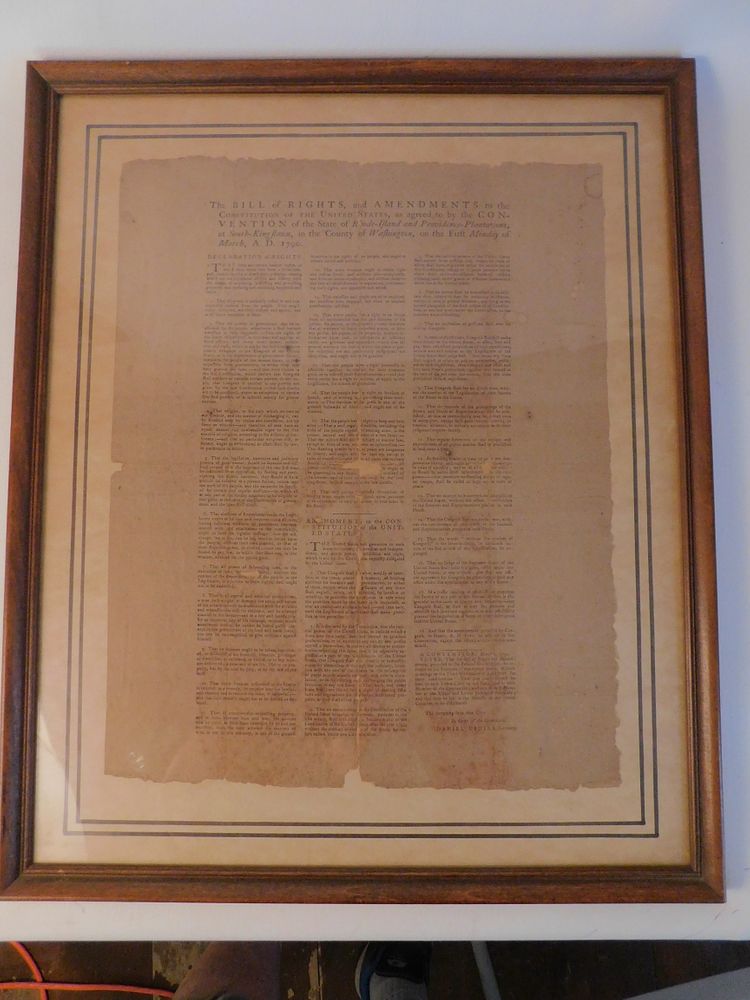 Appraisal: RI RATIFICATION OF CONSTITUTION DOCUMENT Framed original copy of the