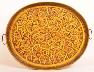 Appraisal: Large th Century Tin Drying Tray Bold paint decoration wire