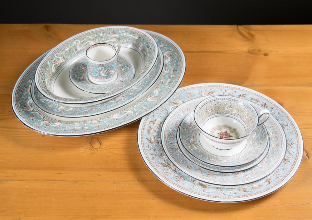 Appraisal: WEDGWOOD FLORENTINE CHINA SET turquoise with fruit center pieces comprised