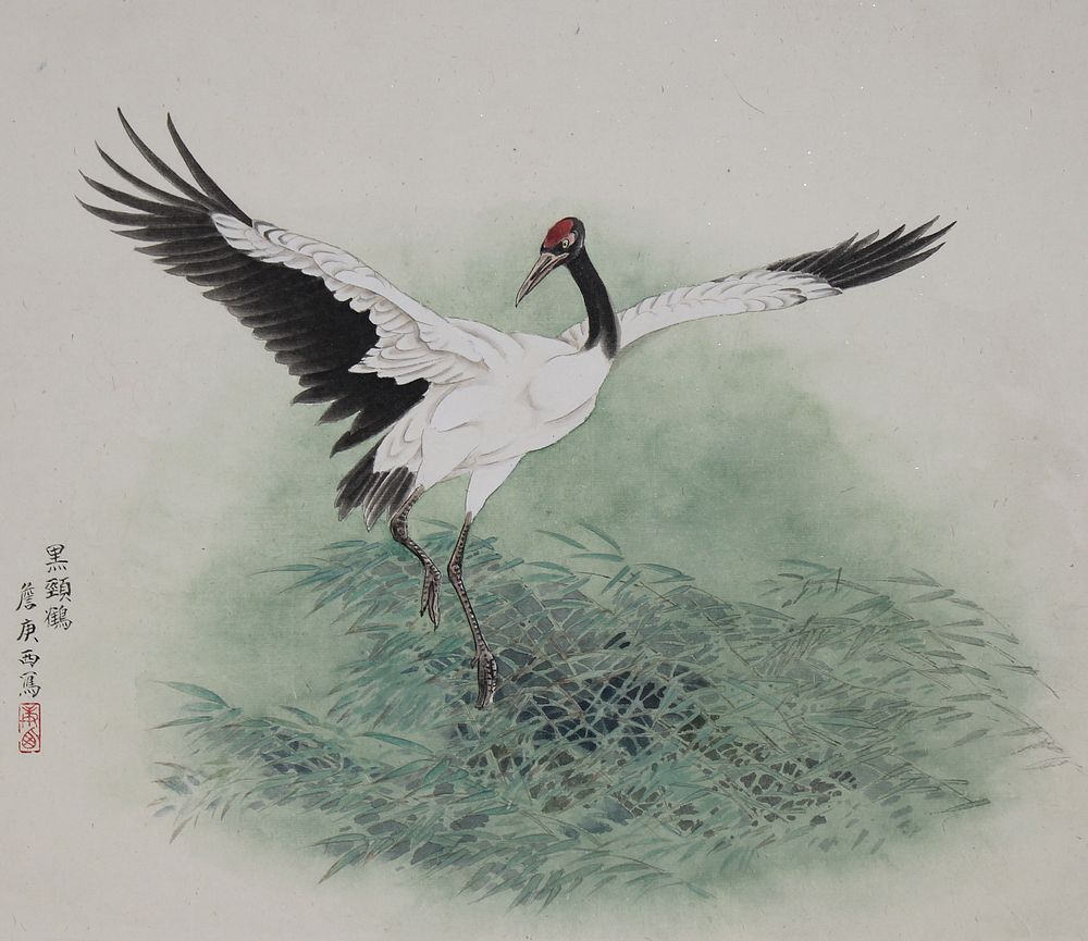 Appraisal: Zhan Gengxi B Black-Necked Crane Flapping Zhan Gengxi Chinese B