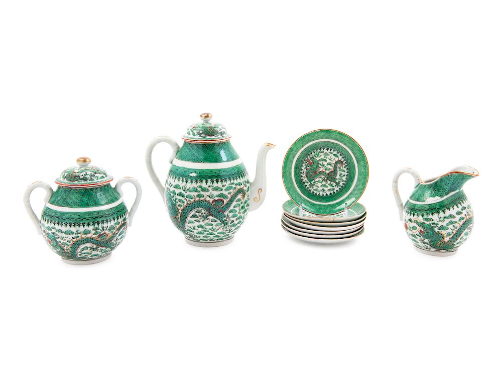 Appraisal: Ten Chinese Green Enameled Porcelain Tea Wares Height of tallest