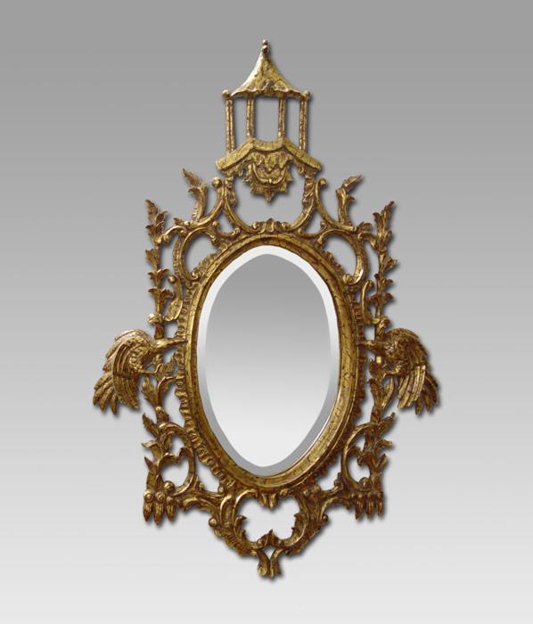 Appraisal: DECORATIVE CHINESE CHIPPENDALE STYLE GILT MIRROR With pagoda crest birds