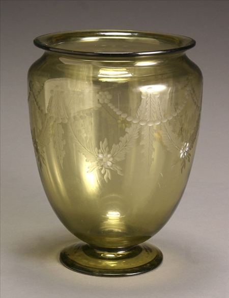 Appraisal: Carder Steuben Engraved Glass Urn Shape No Circa Having a