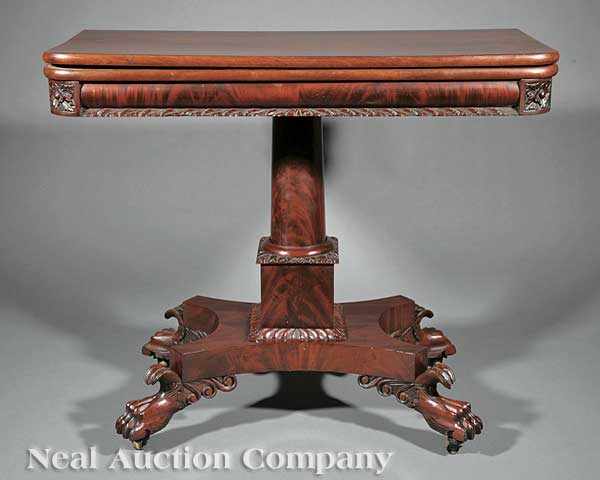 Appraisal: An American Inlaid and Carved Mahogany Games Table early th