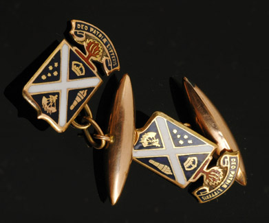 Appraisal: PAIR OF CT GOLD ENAMELLED SCOTCH COLLEGE CUFFLINKS