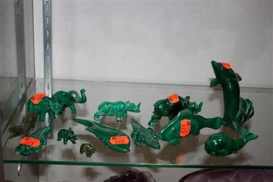 Appraisal: Thirteen assorted malachite animals including fish elephants etc Estimate -