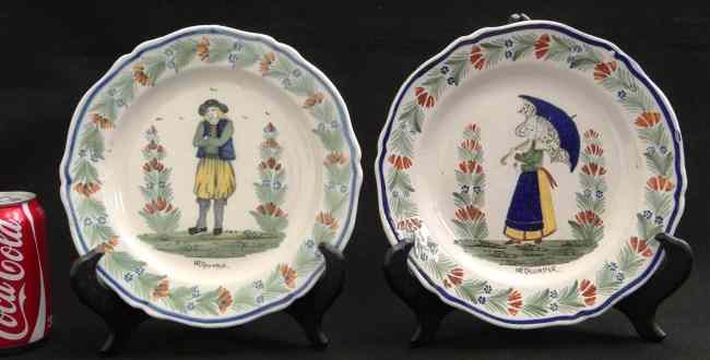 Appraisal: Pair of Quimper plates with Breton peasants By HR ''