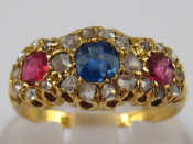 Appraisal: An antique carat gold ruby sapphire and rose cut diamond