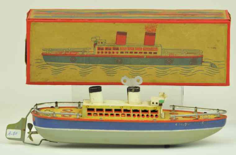 Appraisal: ARNOLD OCEAN LINER WITH BOX c lithographed tin grey and