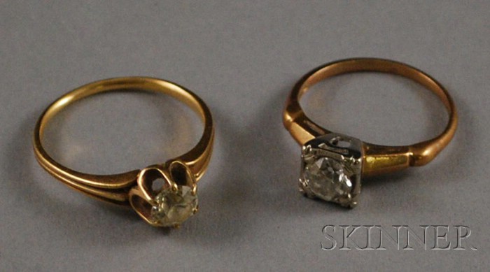 Appraisal: Two kt Gold Diamond Solitaires sizes and