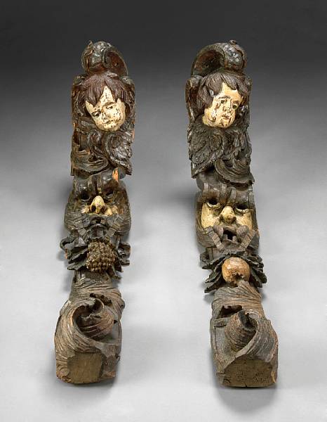 Appraisal: A pair of Baroque carved and polychrome painted figural architectural