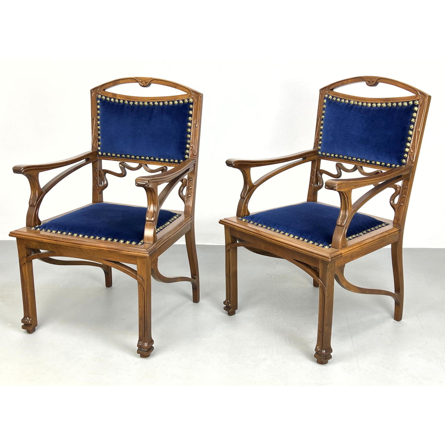 Appraisal: Pr Art Nouveau Carved Wood Antique Arm Chairs Carved details