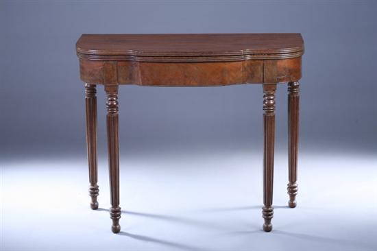 Appraisal: REGENCY WALNUT FOLD-TOP CONSOLE GAME TABLE th Century Hinged top