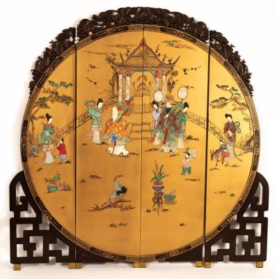 Appraisal: A Japanese Shibayama style screen the central circular panel decorated