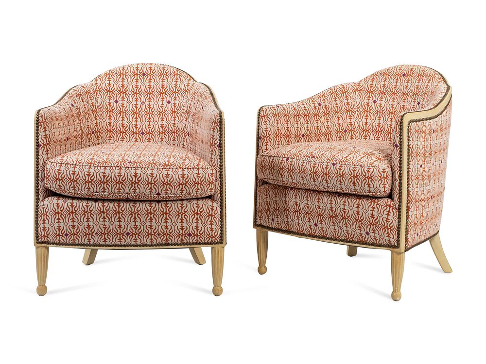 Appraisal: A Pair of Louis XVI Style White-Painted Upholstered Bergeres A