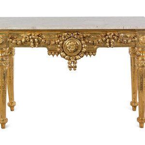 Appraisal: An Italian Giltwood Marble-Top Console Table Late th Early th