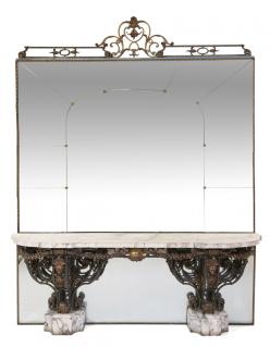 Appraisal: A FER FORGE WROUGHT IRON MARBLE TOP CONSOLE TABLE WITH