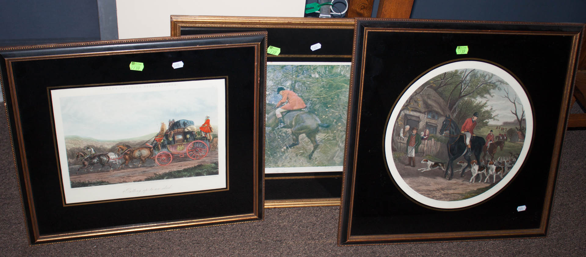 Appraisal: Three framed prints including two fox hunting scenes and one