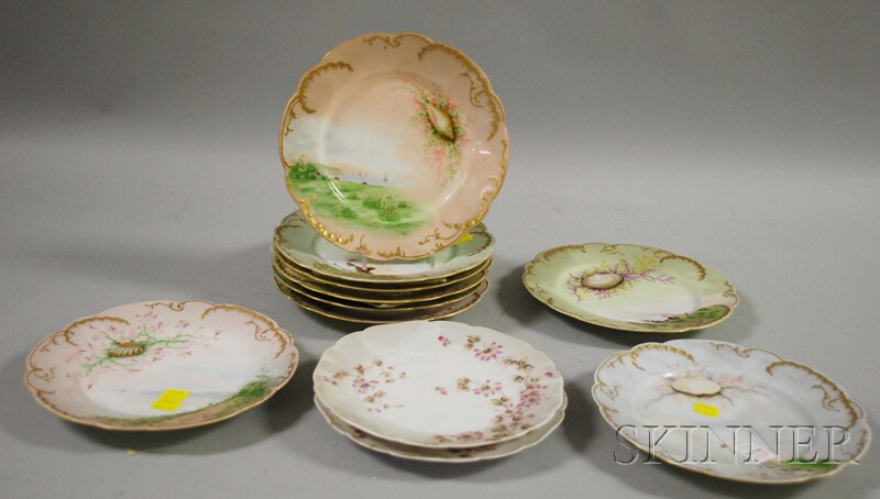 Appraisal: Thirteen-piece Limoges Hand-painted Seashell-decorated Porcelain Seafood Set a tray covered