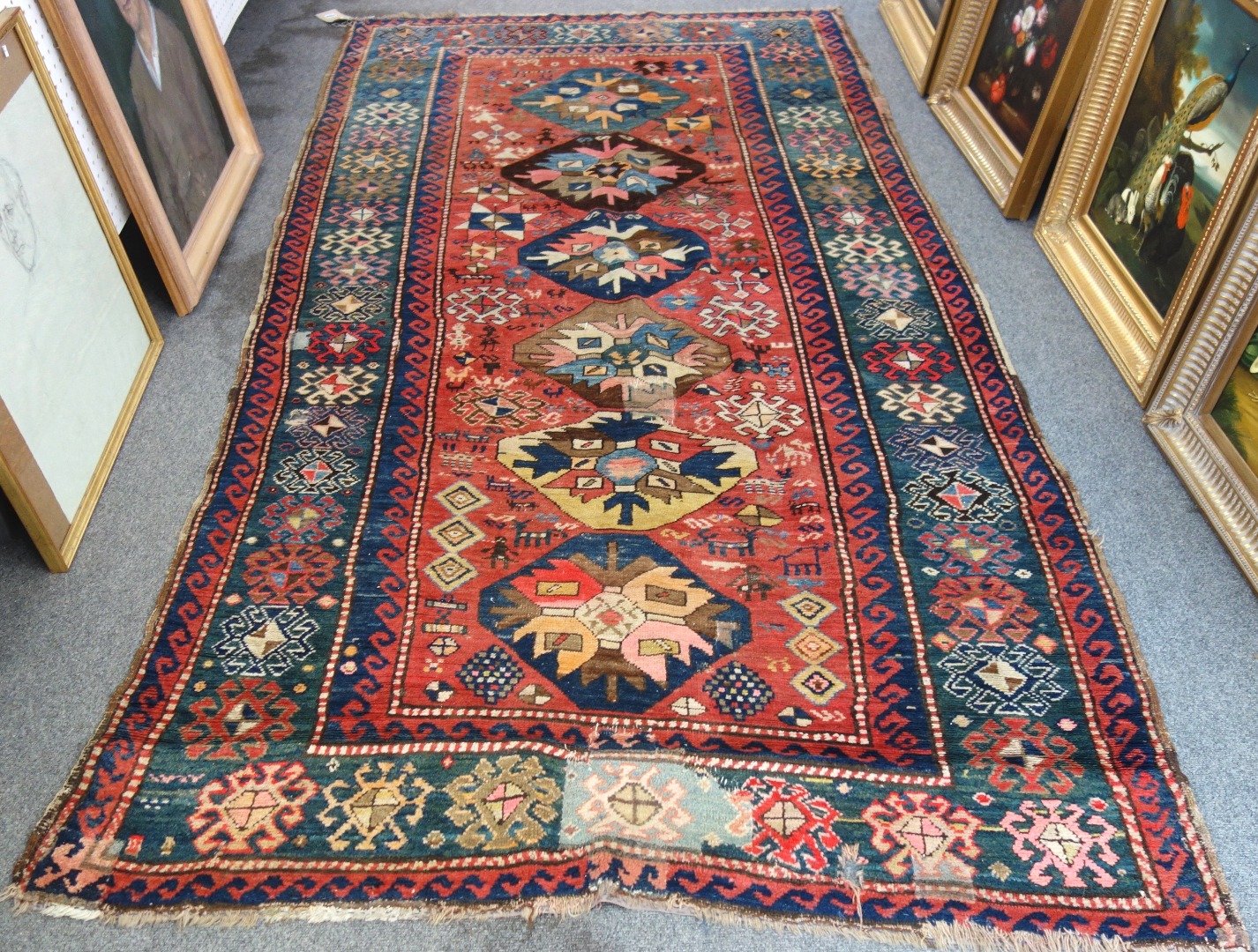 Appraisal: A Karabagh rug Caucasian the madder field with six starburst