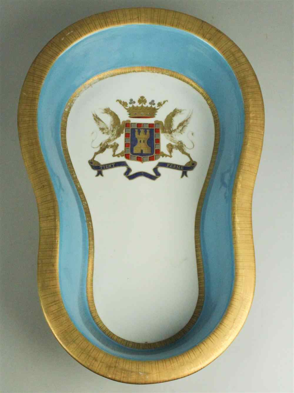 Appraisal: FRENCH TURQUOISE GROUND ARMORIAL BIDET LATE NINETEENTH CENTURY of typical