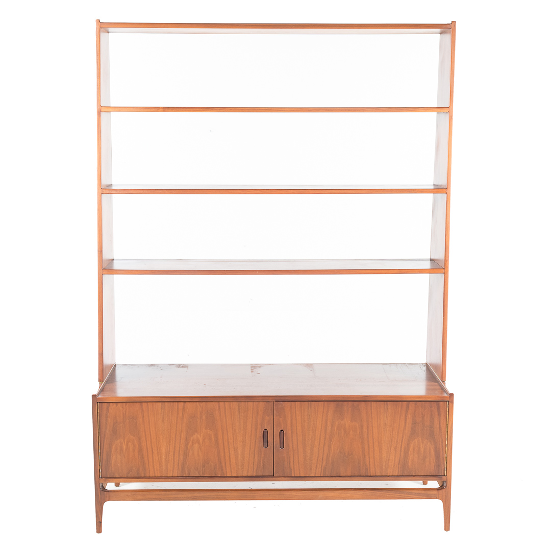 Appraisal: Mid-century Modern teakwood etagere mid- th century top with three