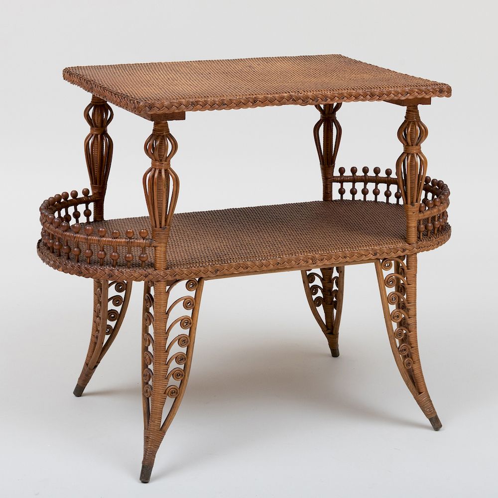 Appraisal: Victorian Wicker Two Tier Table Heywood and Wakefield With a