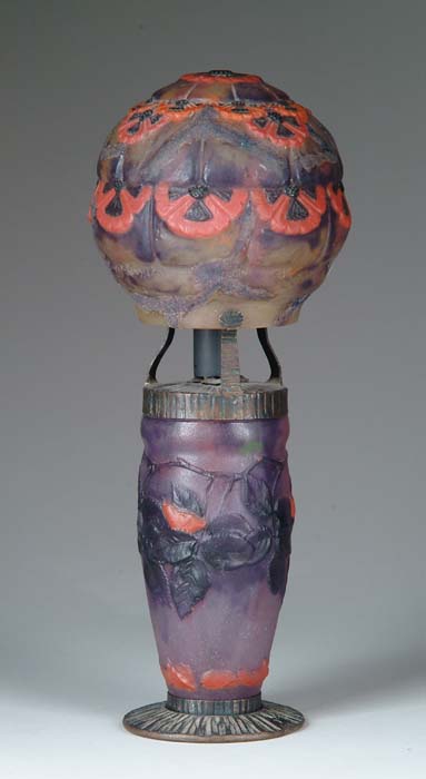 Appraisal: G ARGY-ROUSSEAU LAMP Shaded purple pate de verre base is