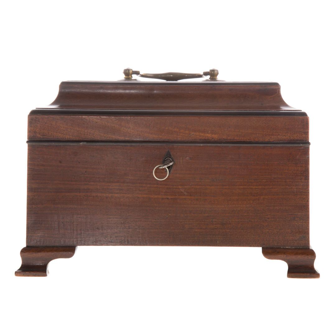 Appraisal: George III Chippendale mahogany tea caddy circa with brass handle