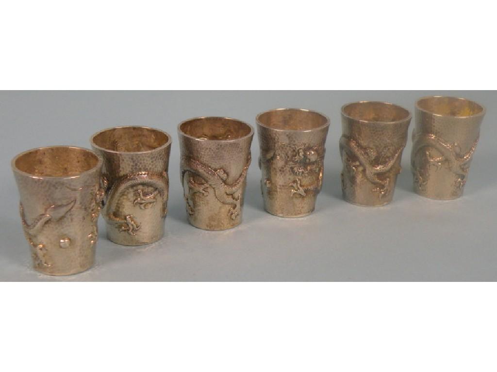 Appraisal: A set of six Chinese silver small cups each embossed